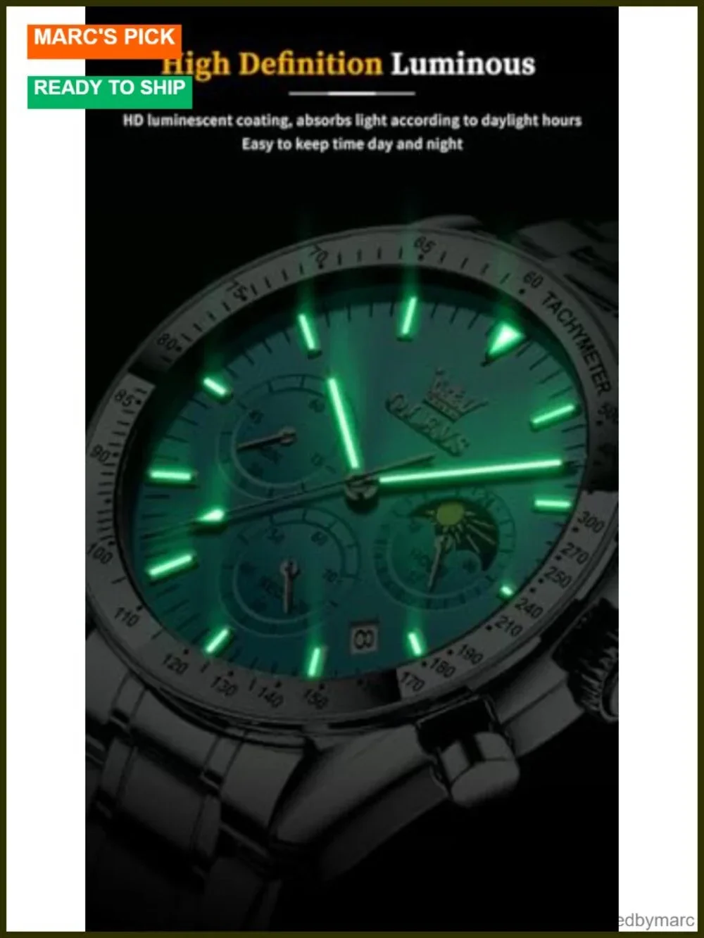 Men's Luxury Diamond Calendar Stainless Steel Business Dress Waterproof